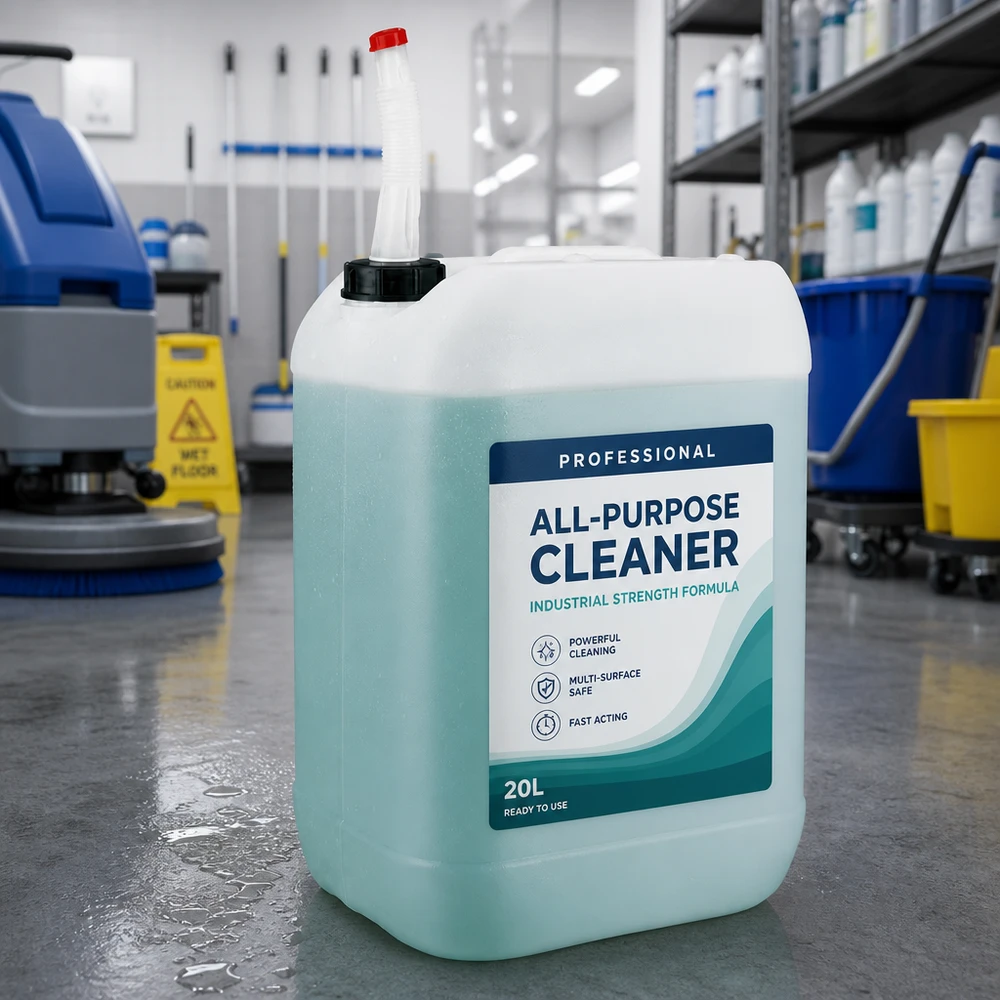 Contenitore trasparente da 25 litri con beccuccio flessibile per detergenti professionali