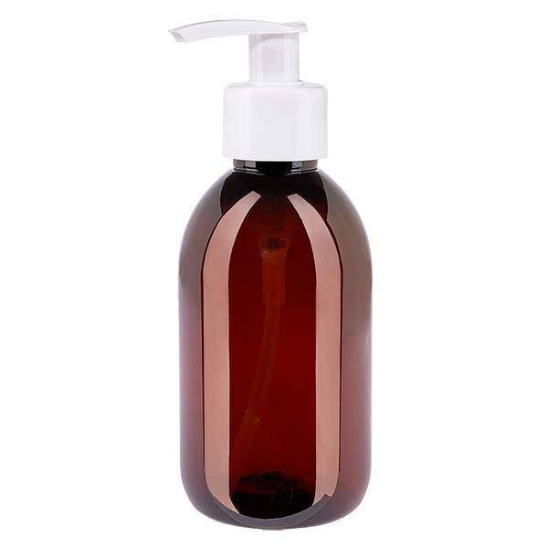 Bottiglia in PET da 250 ml con pompa dosatrice bianca Bottiglia in PET da 250 ml con pompa dosatrice bianca