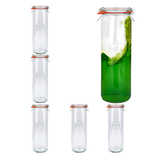 Set di 6 vasi Weck in vetro cilindrico da 600 ml, tumbler da 1/2L con Set di 6 vasi Weck in vetro cilindrico da 600 ml, tumbler da 1/2L con