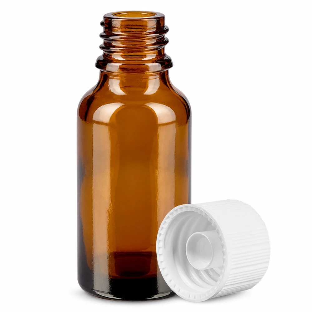Bottiglia da 20ml 11mm SV bianco STD BrownLine UT18/20 Flacone in vetro ambrato da 20 ml con tappo SV bianco perfetto per la cosmesi e l'aromaterapia fai da te
