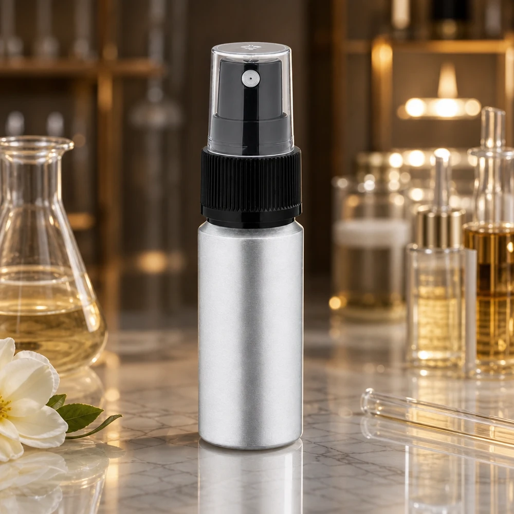 Flacone in alluminio decapato da 20 ml con nebulizzatore Flacone in alluminio premium da 20 ml con nebulizzatore resistente alle sostanze chimiche per cosmetici naturali