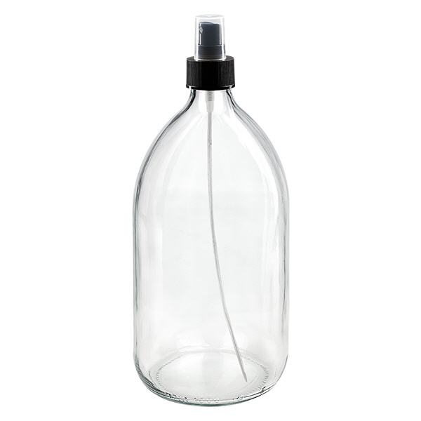 Flacone per medicinali da 1000ml trasparente, con nebulizzatore a pompa nero ApoGl