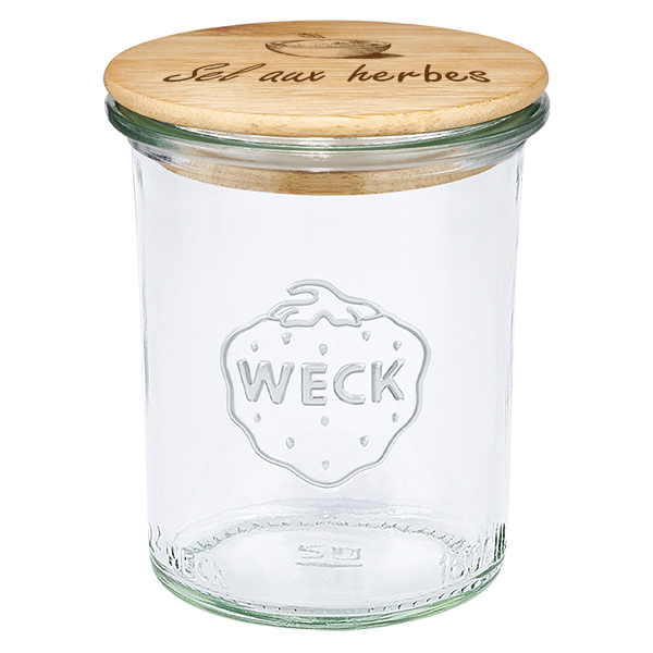 Cassetta in legno "Sel aux herbes" con verre WECK rinverdite Cassetta in legno "Sel aux herbes" con verre WECK rinverdite