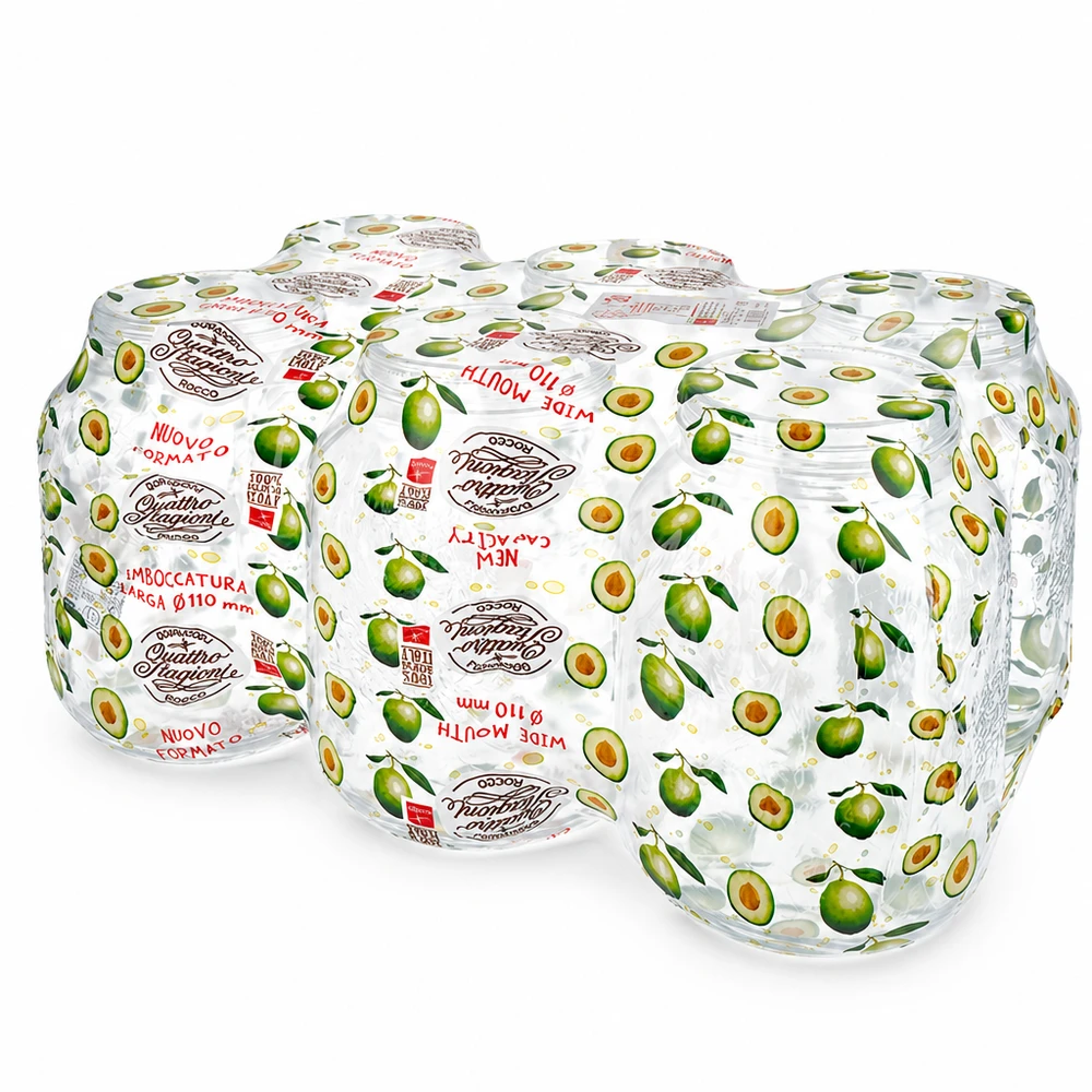 Vaso da 3000ml per uso domestico "Quattro Stagioni Due barattoli Quattro Stagioni da 3000 ml con motivo avocado e coperchi a vite per la conservazione e lo stoccaggio