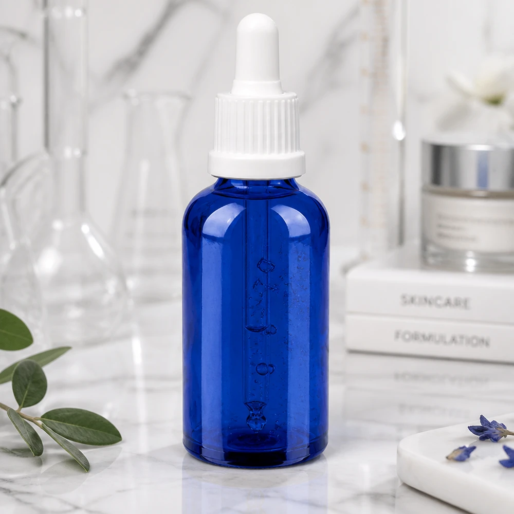 Bottiglia per pipette da 50ml bianca OV BlueLine UT18/50 Bottiglia di vetro blu da 50 ml OV BlueLine UT18/50 con pipetta bianca per un'esatta porzionatura