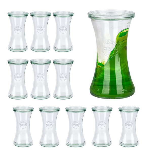 Set di 12 vasetti Weck da 200 ml con 12 coperchi in vetro Set di 12 vasetti Weck da 200 ml con 12 coperchi in vetro