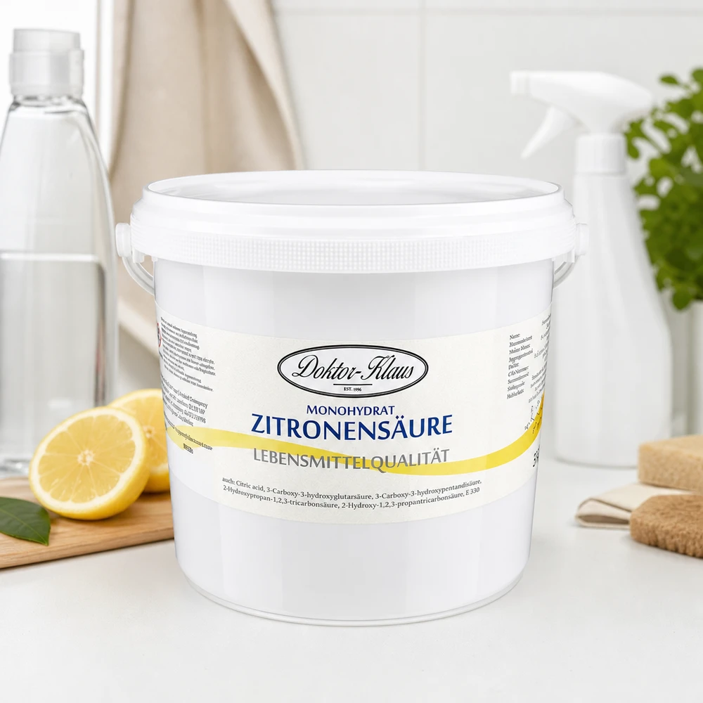 Acido citrico Doktor-Klaus 5 kg in un secchio di plastica bianca impilabile con coperchio sicuro