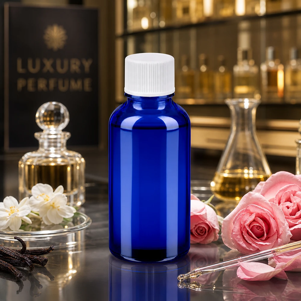 Bottiglia da 30ml 11mm SV bianco STD BlueLine UT18/30 Robusto flacone di piccolo volume da 30 ml in vetro spesso con sistema di chiusura sicuro per il trasporto