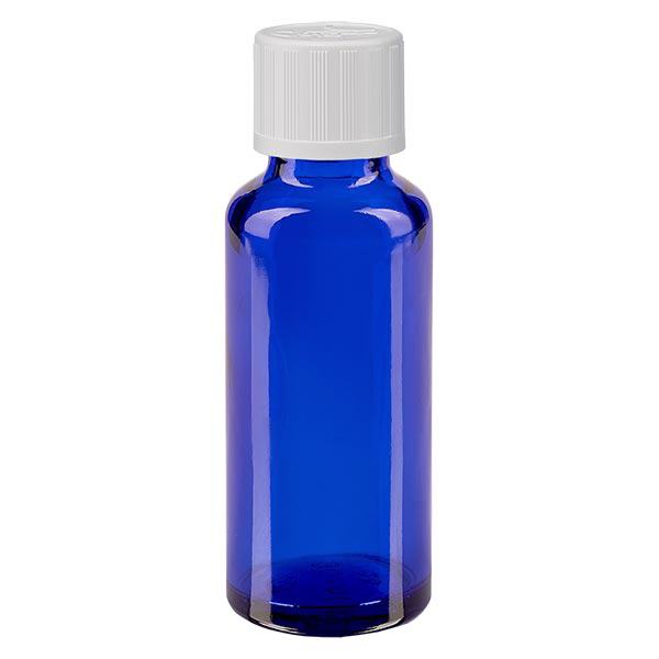 Bottiglia da farmacia blu da 30 ml. SV STD KiSi bianco/11mm ApoGlas Bottiglia da farmacia blu da 30 ml. SV STD KiSi bianco/11mm ApoGlas