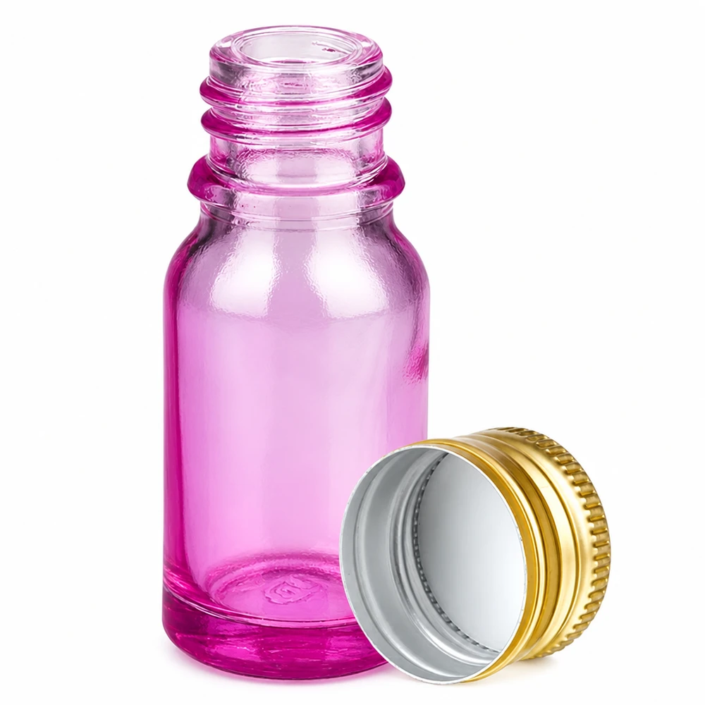 Flacone da 10ml tappo a vite 11mm alluminio oro standard PurpleLine. UT18/10 Pratico flacone in vetro viola con capacità di 10 ml e pratico tappo a vite in alluminio.