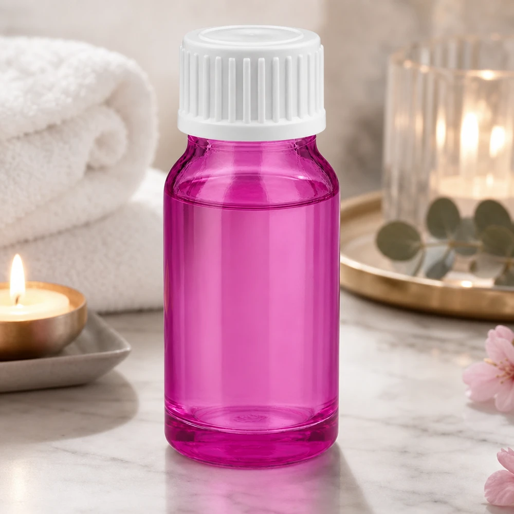 Pratico flacone in vetro da 10 ml in colore viola con tappo a prova di bambino per una conservazione sicura
