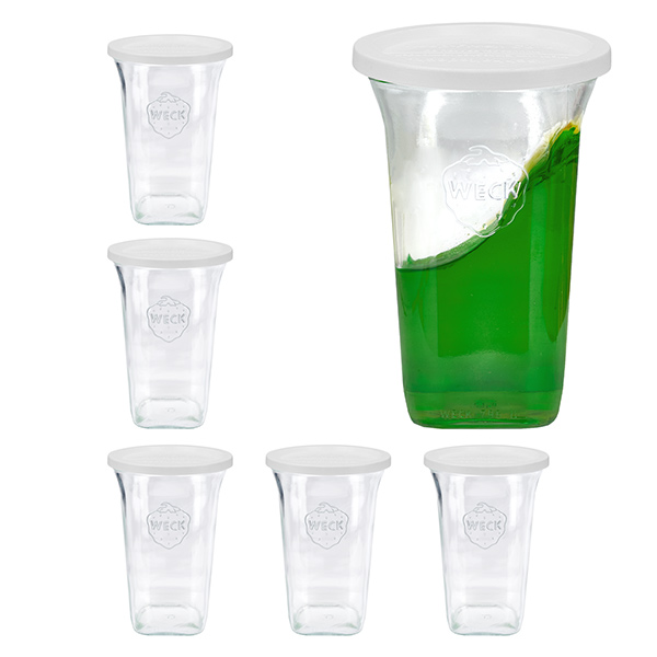 Set di 6 vasetti Weck Quentin 795 ml + 6 coperchi di vetro Set di 6 vasetti Weck Quentin 795 ml + 6 coperchi di vetro
