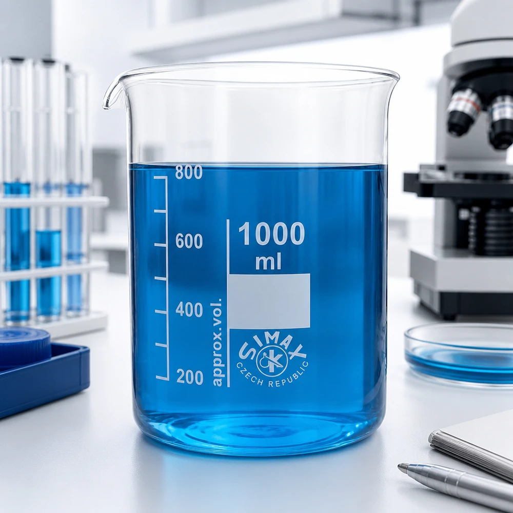 Bicchiere da laboratorio da 1000 ml in vetro borosilicato di colore blu per esperimenti e analisi chimiche