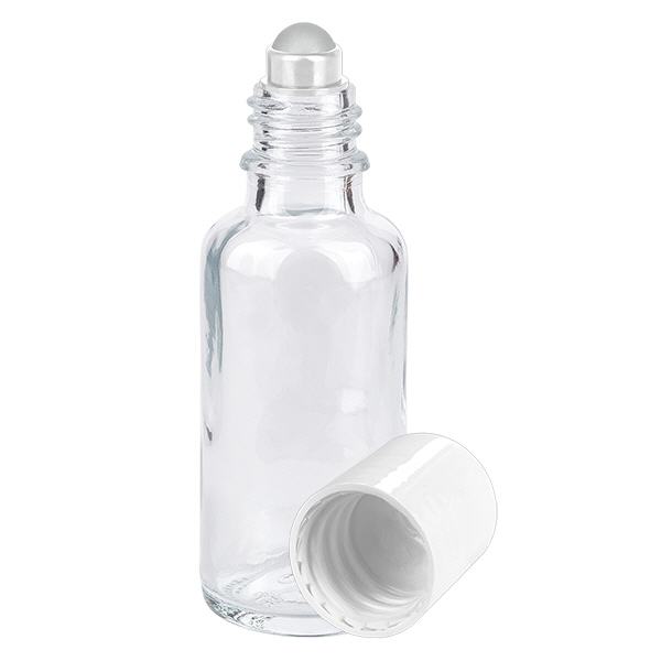 Flacone roll-on trasparente da 30ml STD bianco ApoGlas