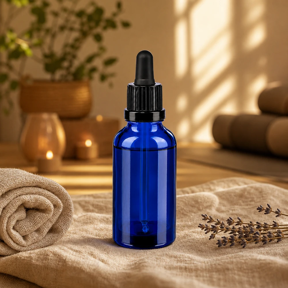 Bottiglia per pipette da 30 ml nera OV BlueLine UT18/30 Flacone contagocce compatto da 30 ml in blu cobalto per cosmetica e naturopatia