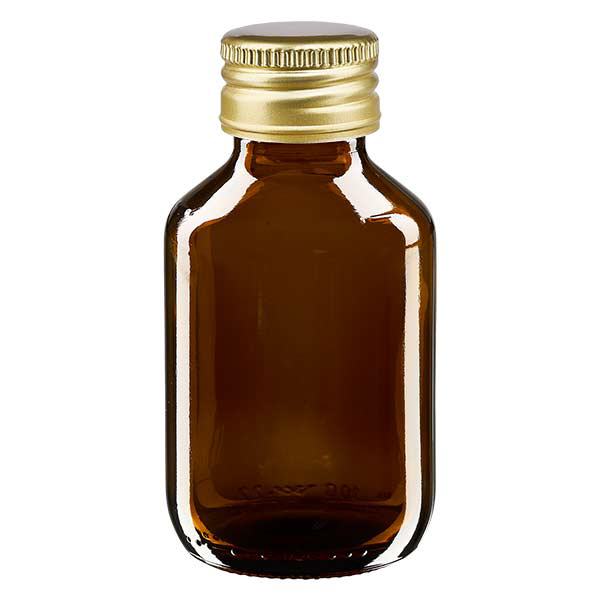Flacone per medicinali da 100 ml marrone, con tappo in alluminio dorato Ap Flacone per medicinali da 100 ml marrone, con tappo in alluminio dorato Ap
