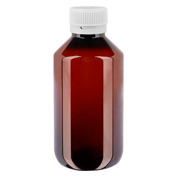 Bottiglia in PET da 200 ml con tappo bianco ondulato antimanomissione Bottiglia in PET da 200 ml con tappo bianco ondulato antimanomissione