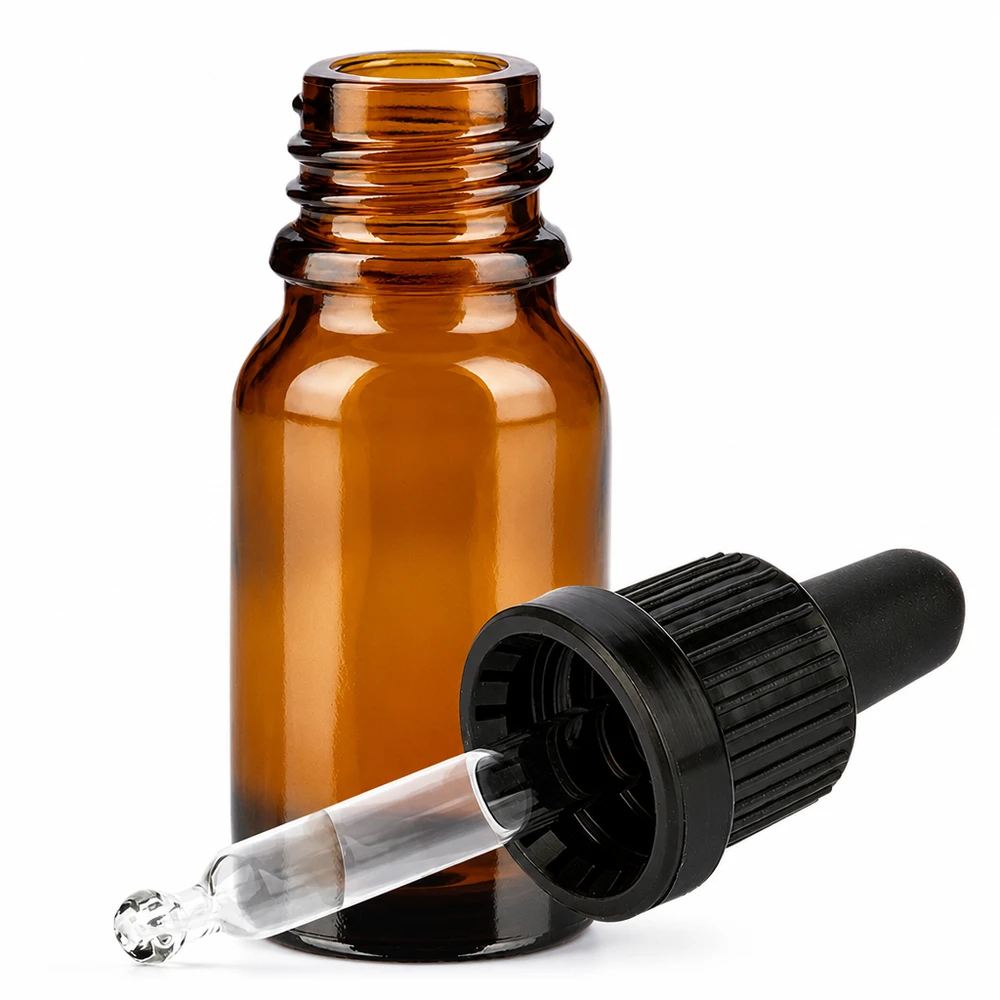 Flacone per pipette da 10 ml nero OV BrownLine UT18/10 Flacone in vetro marrone da 10 ml con pipetta per un dosaggio preciso di cosmetici e aromaterapia