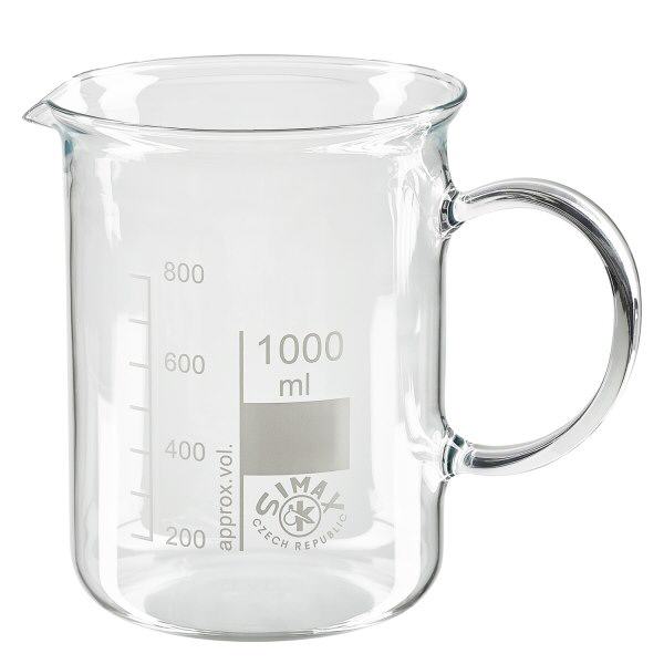 Bicchiere da 1000 ml in vetro borosilicato, con impugnatura