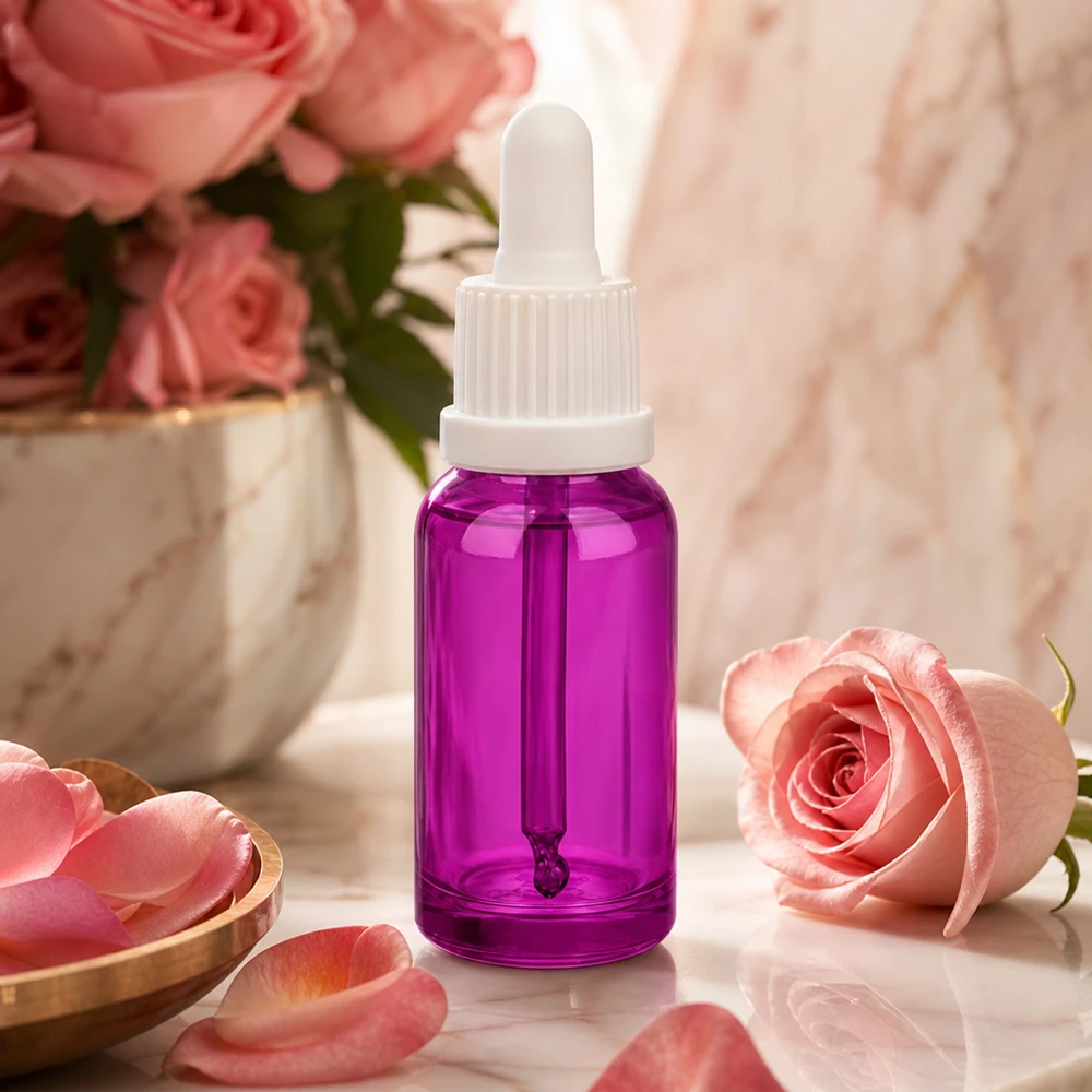 Flacone per pipette da 20 ml bianco Originality con tappo a vite PurpleLine UT18/20 Piccolo flacone in vetro da 20 ml in colore viola con pratica pipetta per un'applicazione precisa