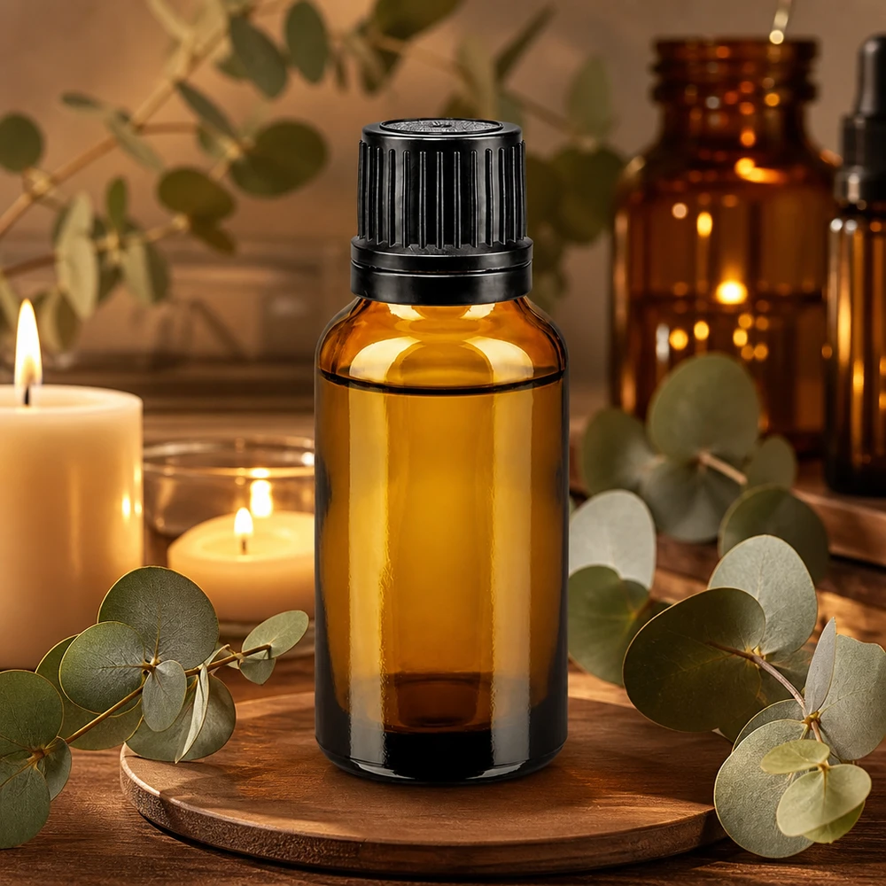 Bottiglia 20ml bre. (Glo.) Bottiglia GR OV nero/8mm ApoGlas Vaso da farmacia in vetro ambrato da 20 ml con tappo originale nero per oli essenziali