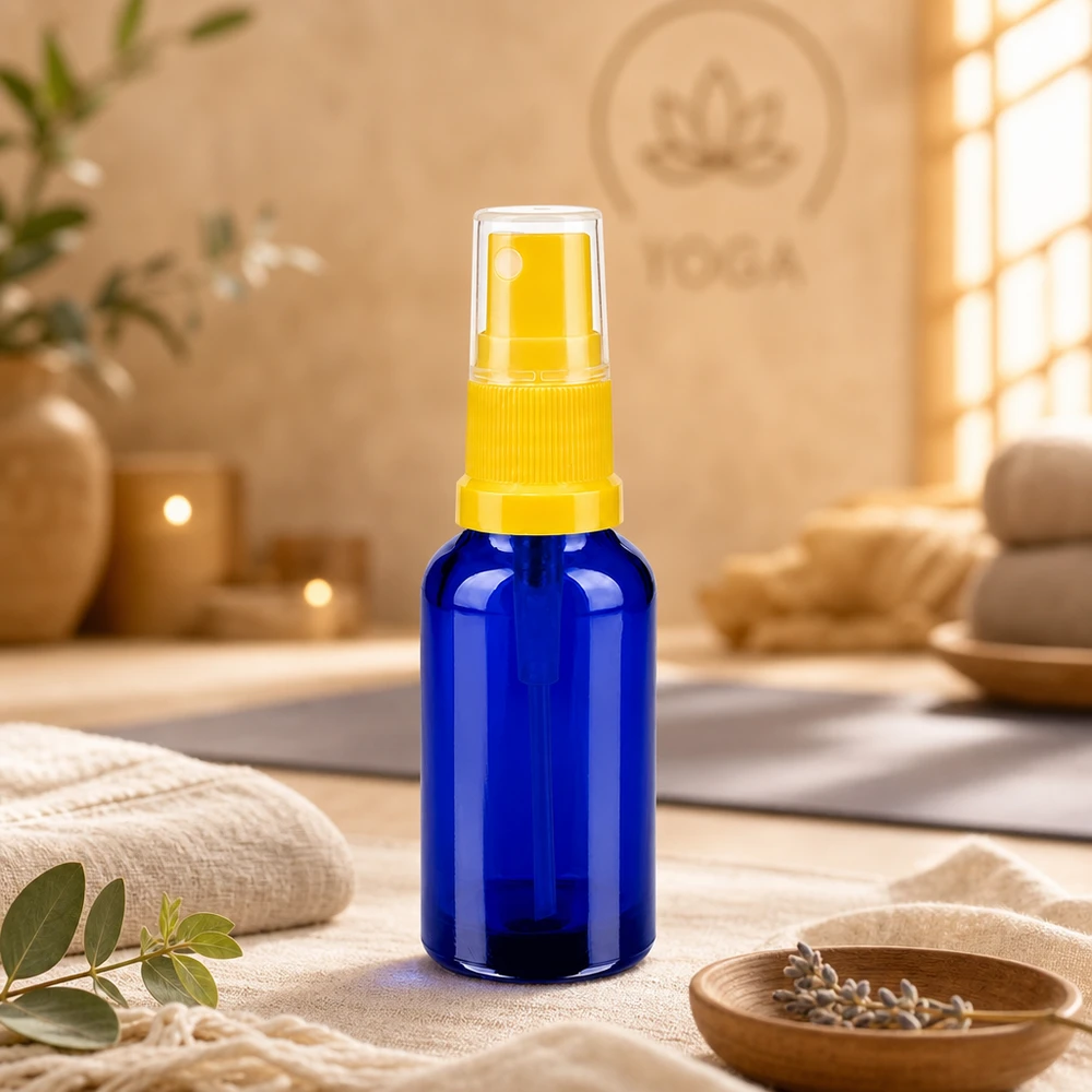 Flacone spray da 30 ml giallo/trasparente STD BlueLine UT18/30 Flacone in vetro ricaricabile da 30 ml con nebulizzazione fine per tonico e tonico per il viso