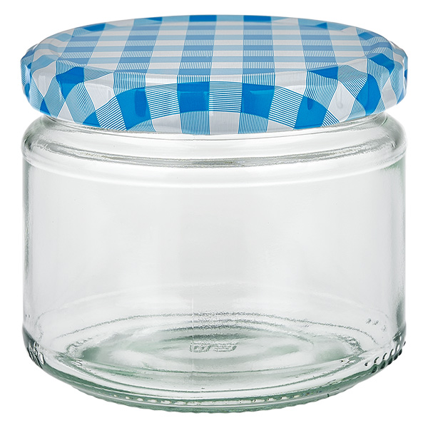 Barattolo rotondo da 330 ml + coperchio BasicSeal blu/bianco UNiTWIST.