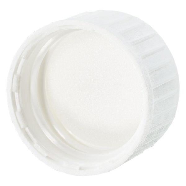 Tappo a vite DIN 22 bianco con inserto in schiuma PE Tappo a vite DIN 22 bianco con inserto in schiuma PE