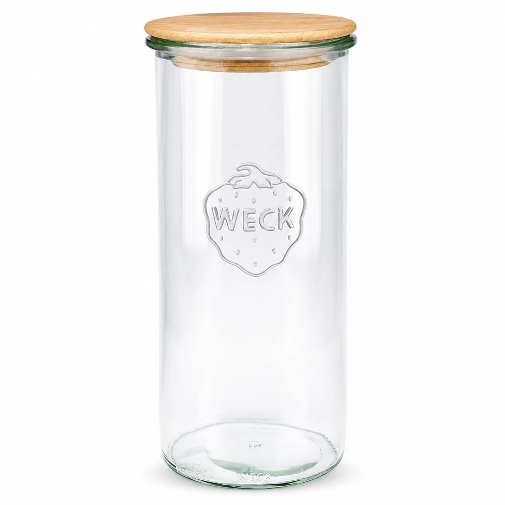 WECK RR100 vaso di conservazione 1500ml con coperchio in legno vaso di conservazione trasparente vaso di conservazione rotondo