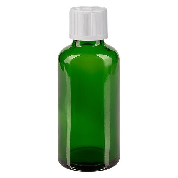 Bottiglia da farmacia verde da 50 ml. SV STD KiSi bianco/11mm ApoGlas Bottiglia da farmacia verde da 50 ml. SV STD KiSi bianco/11mm ApoGlas