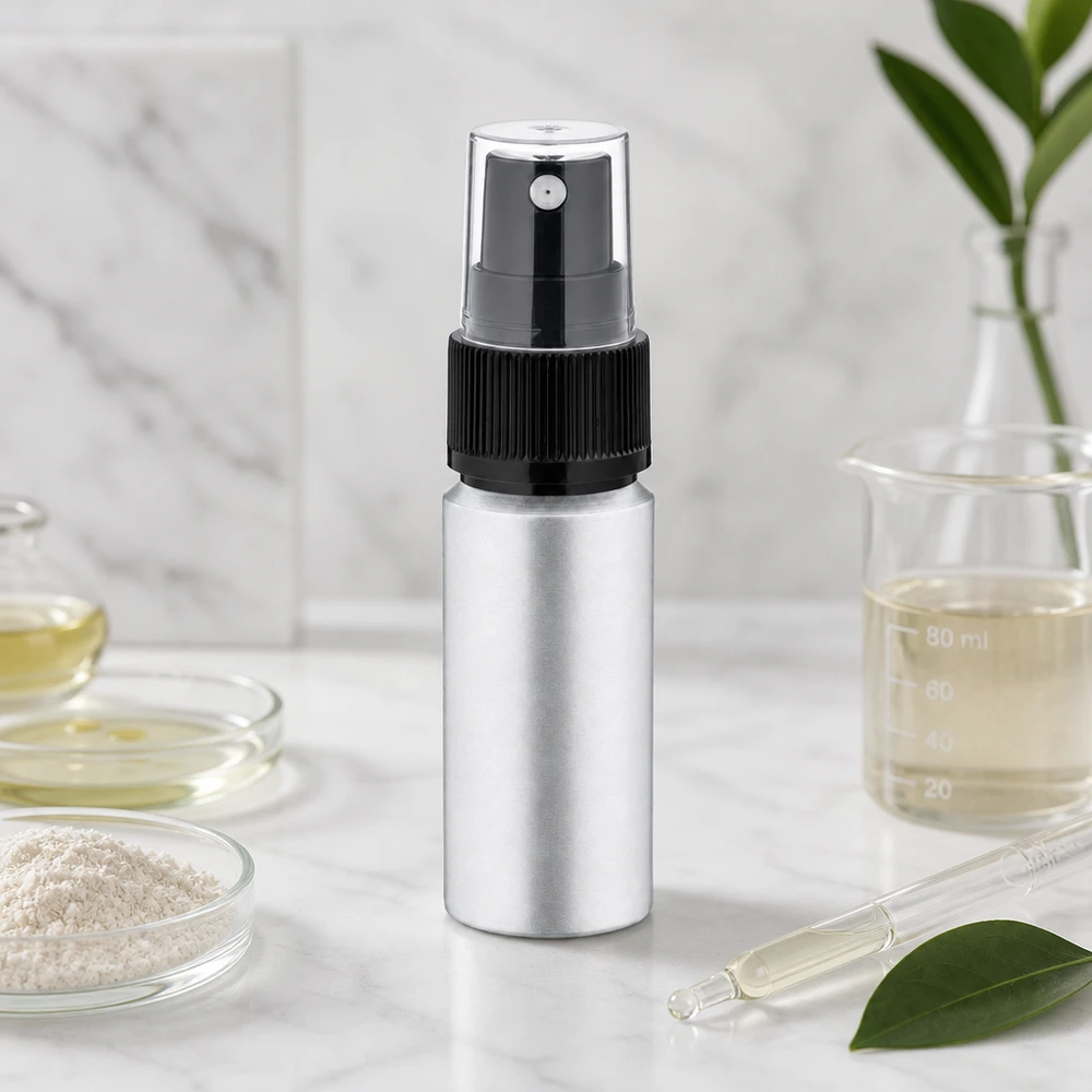 Flacone in alluminio macchiato Premium da 20 ml con testina ergonomica per la cura naturale della pelle