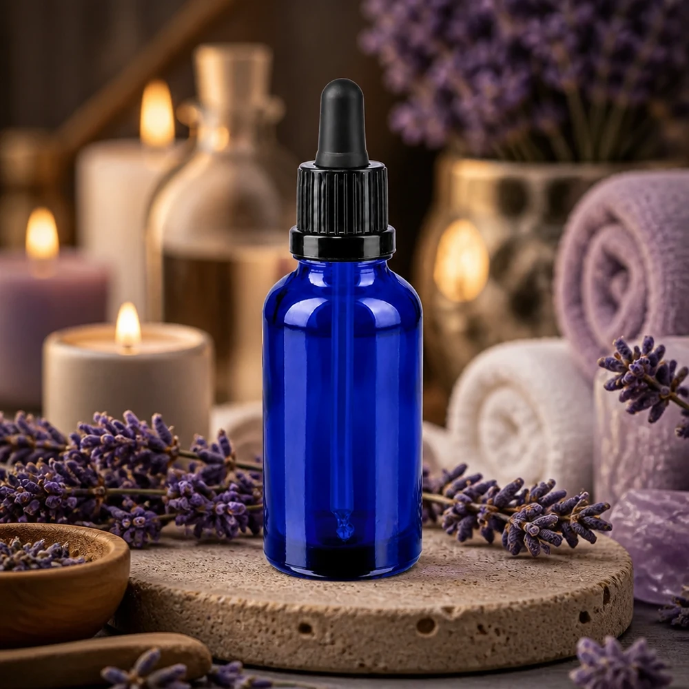 Bottiglia per pipette da 30 ml nera OV BlueLine UT18/30 Elegante flacone contagocce blu da 30 ml OV BlueLine, perfetto per la cura della pelle e i sieri
