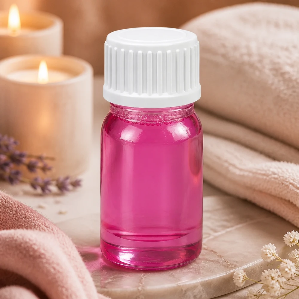 Flacone da 5 ml (globuli) con anello di versamento bianco standard PurpleLine UT18/5 Flacone piccolo in vetro da 5 ml in magenta con coperchio bianco, ideale per i formati da viaggio e i campioni.