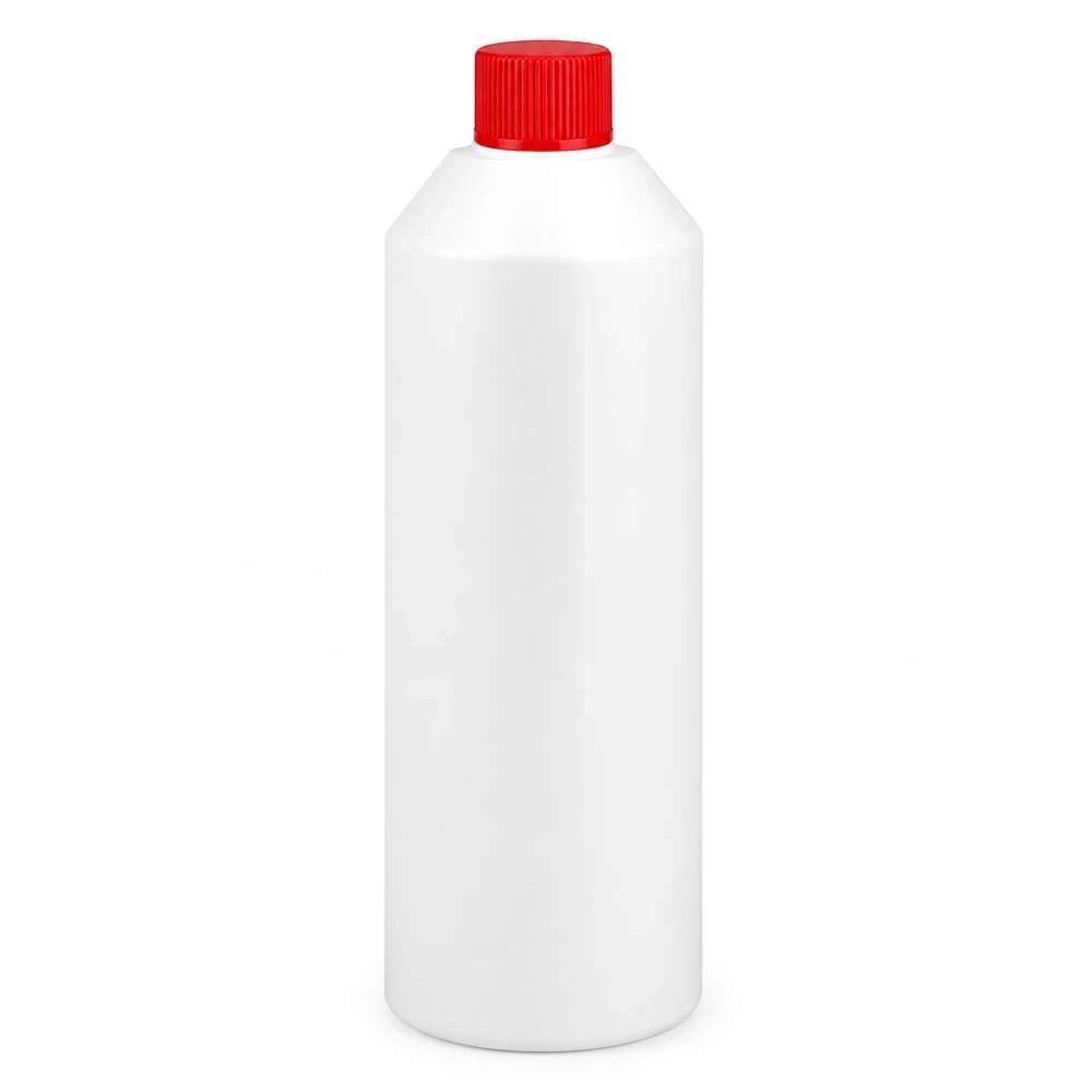 Flacone farmaceutico HDPE 250ml bianco, con tappo rosso SV Flacone da farmacia in HDPE da 250 ml, bianco con simbolo SV rosso, per la conservazione sicura dei liquidi
