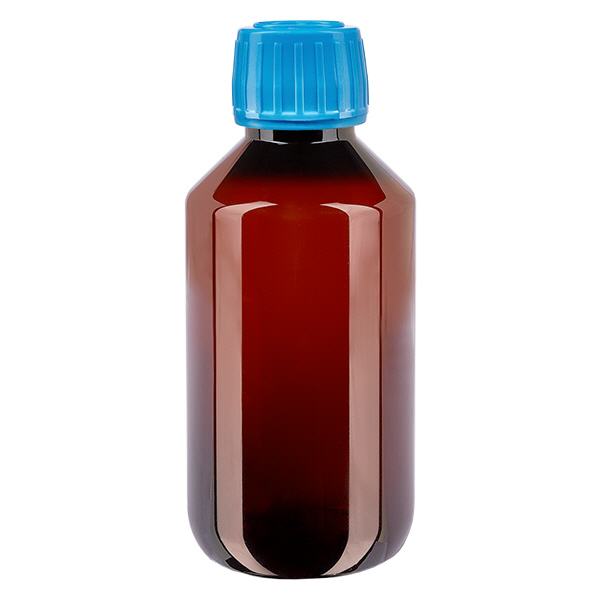 Bottiglia in PET da 200 ml con tappo blu OV Bottiglia in PET da 200 ml con tappo blu OV