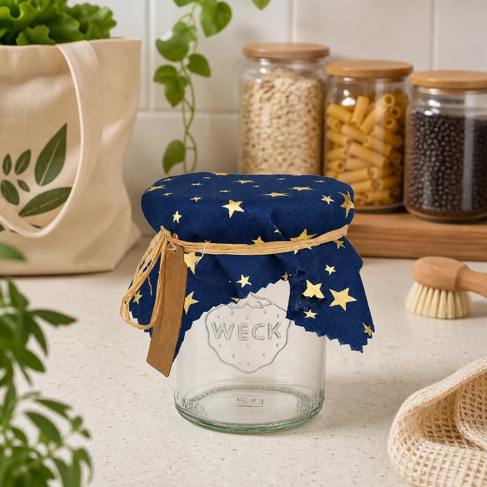 Centrino di stoffa per gioielli blu "stelle" 15cm quadrato