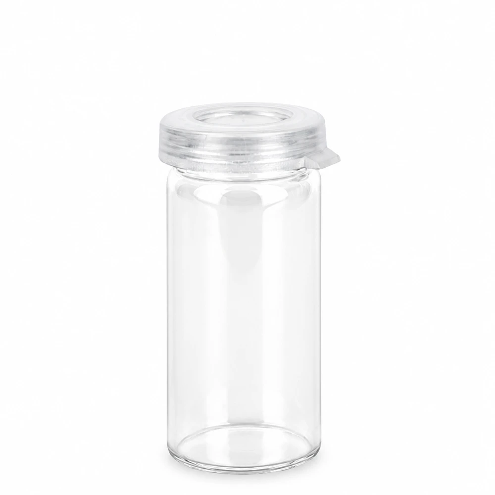 Barattolo da tavolo con bordo a rotolo da 5 ml trasparente con coperchio a scatto Viallo piccolo trasparente con bordo arrotondato da 5 ml con tappo a scatto trasparente per compresse