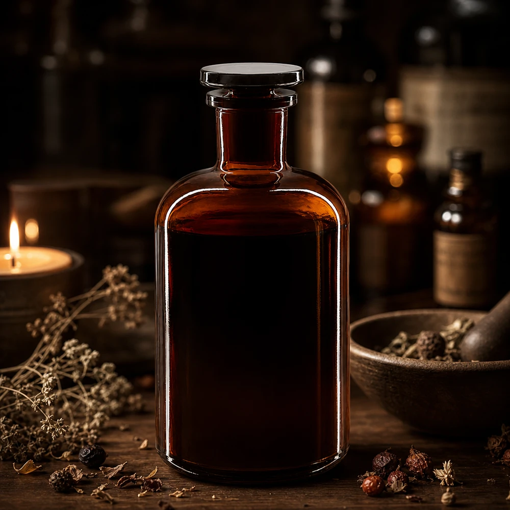Bottiglia a spalla arrotondata da 500 ml in vetro ambrato, a collo stretto, con tappo in vetro, per estratti di erbe e tinture