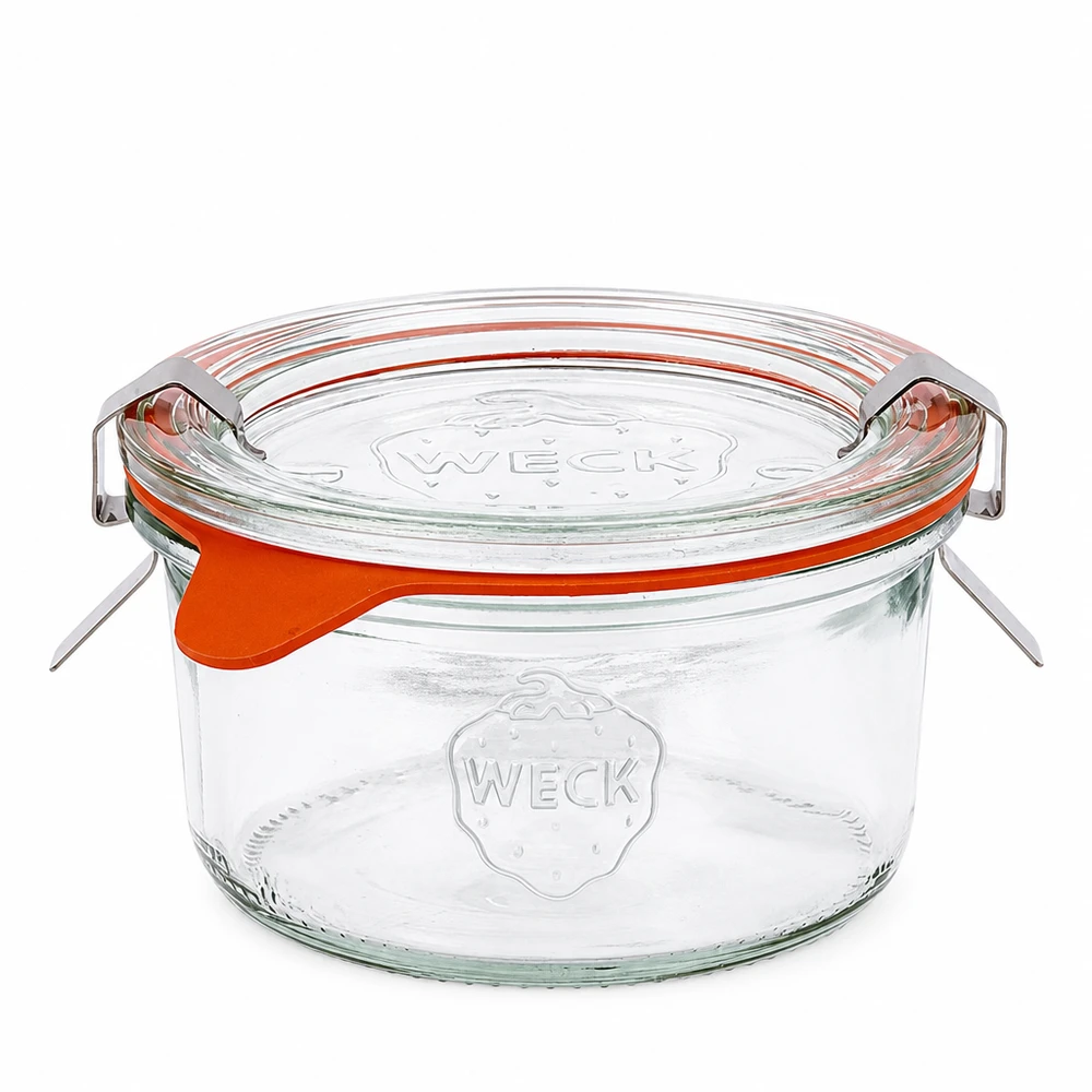 Vaso da 165 ml WECK RR80 con coperchio in vetro e anello di gomma arancione, vaso per conserve con tappo girevole per le conserve