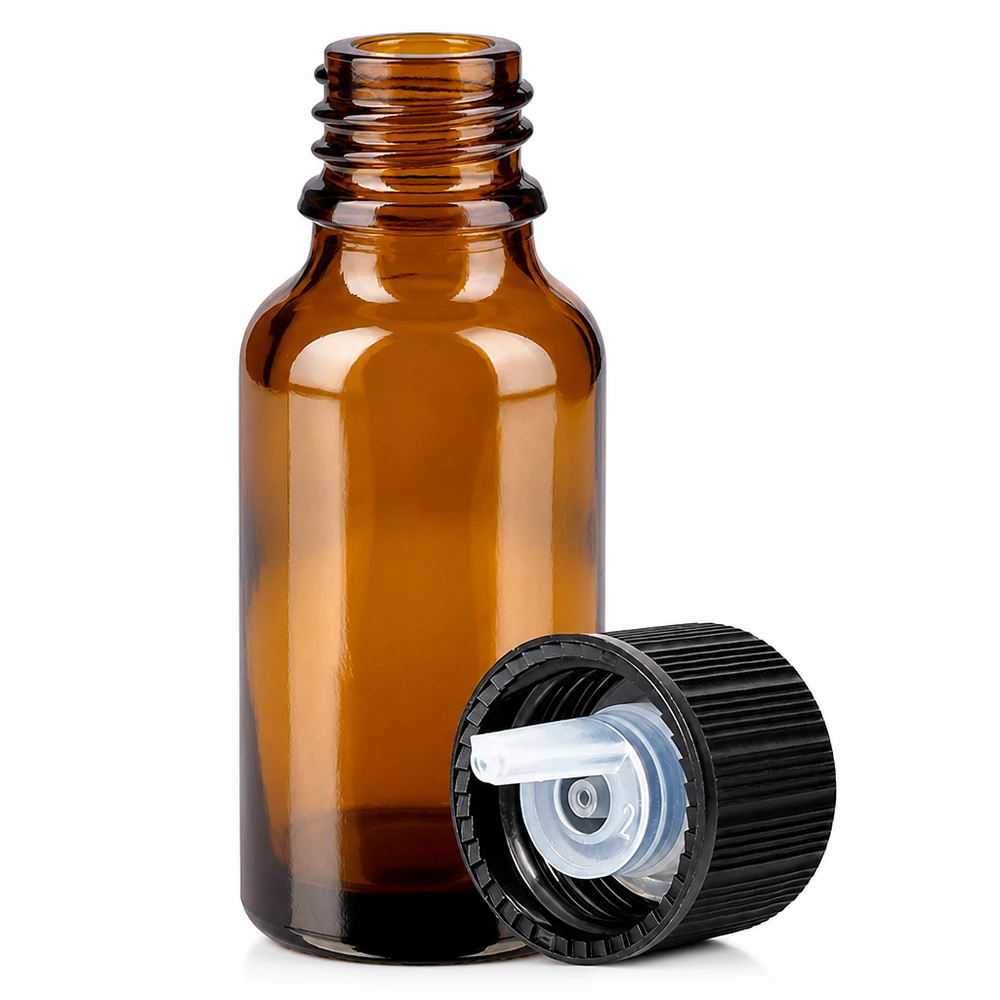 Flacone contagocce da 20 ml 1 mm nero STD BrownLine UT18/20 Flacone contagocce standard da 20 ml in vetro scuro con pratico inserto per contagocce da 1 mm