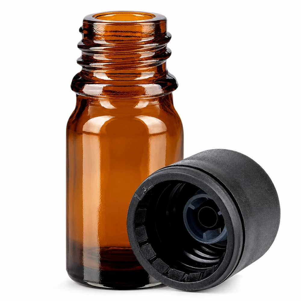 Bottiglia da 5ml 6mm SV nero STD BrownLine UT18/5 Flacone per aromaterapia da 5 ml in vetro marrone con tappo a prova di bambino con apertura da 6 mm