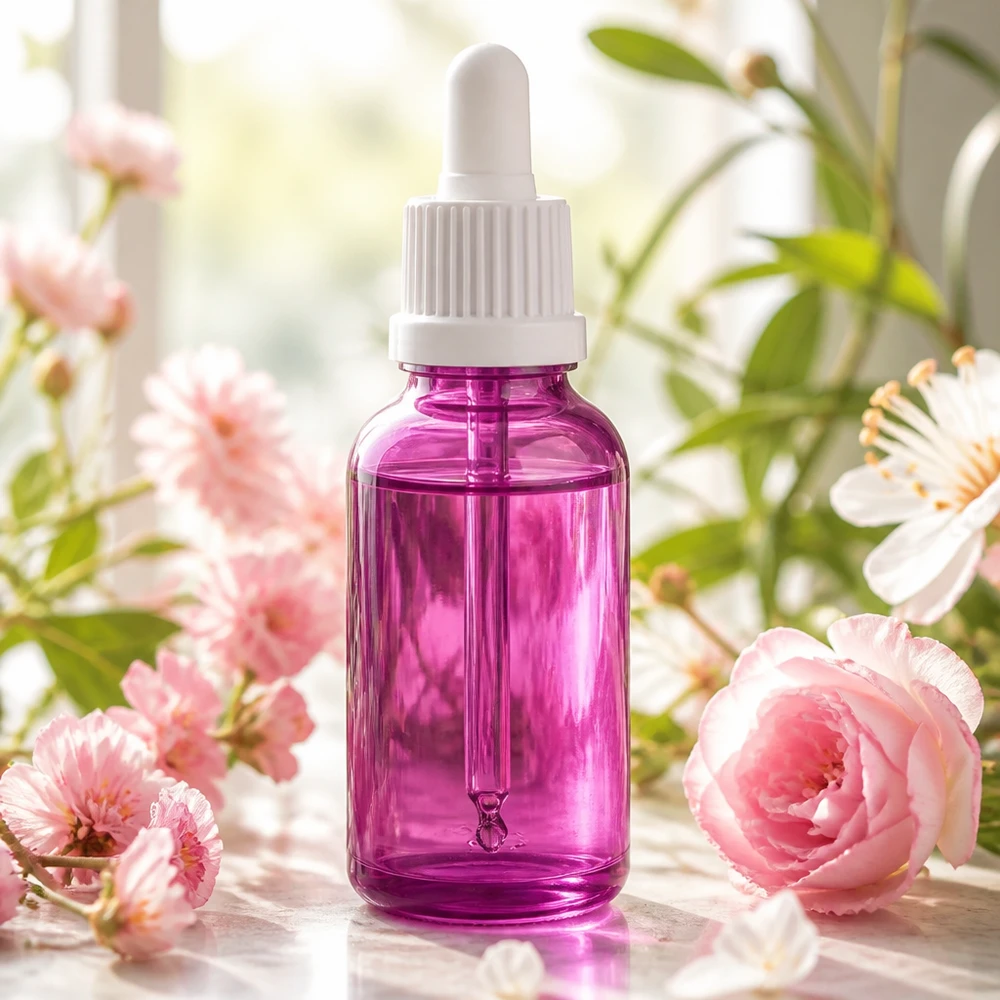 Bottiglia per pipette da 30 ml con tappo a vite bianco originalità PurpleLine UT18/30 Flacone contagocce viola da 30 ml con tappo in gomma bianca, perfetto per cosmetici e oli fai da te
