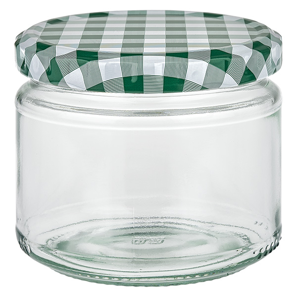 Barattolo rotondo da 330 ml + coperchio BasicSeal verde/bianco UN..