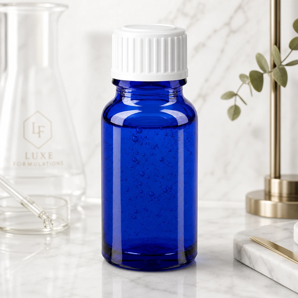 Fiala farmaceutica in vetro al cobalto da 10 ml con tappo standard bianco da 11 mm per applicazioni di laboratorio