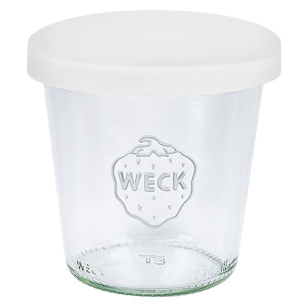Bicchieri alti da 290 ml WECK con coperchio in silicone bianco