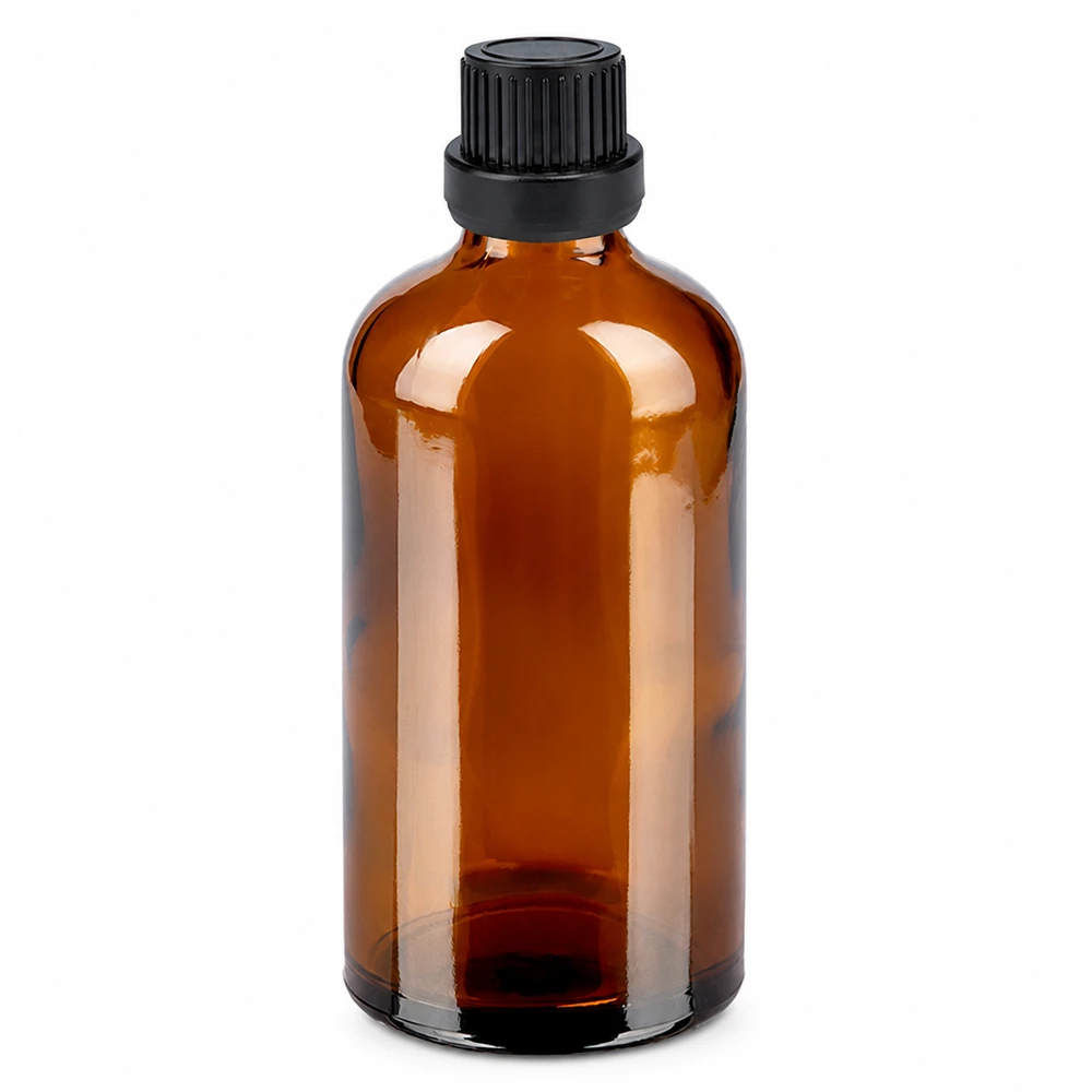 Contagocce da 100 ml fl. 2 mm nero OV BrownLine UT18/100 Flacone contagocce da 100 ml di alta qualità, in vetro ambrato con protezione UV e tappo nero.
