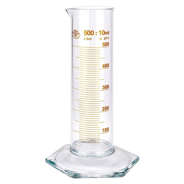 Cilindro graduato NF da 500 ml in vetro, scala marrone Cilindro graduato NF da 500 ml in vetro, scala marrone