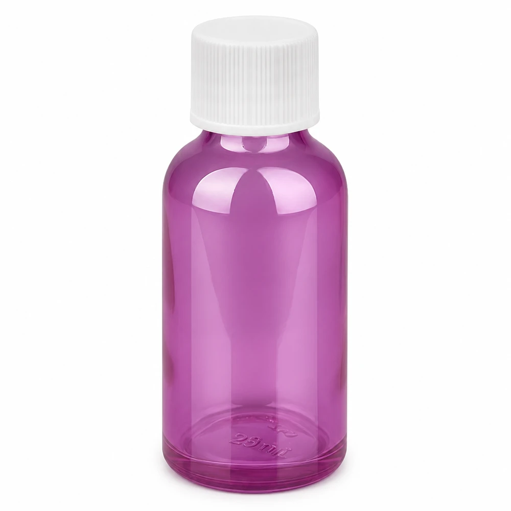 Bottiglia da 30ml con tappo a vite 11mm bianco standard PurpleLine UT18/30 Flacone compatto da 30 ml in un accattivante colore viola, ideale per i viaggi e gli spostamenti