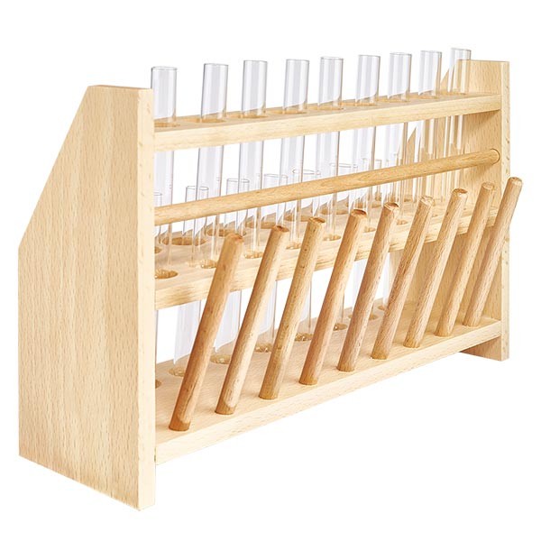 Portaprovette in legno con 18 provette e calce sodata 100x12 Portaprovette in legno con 18 provette e calce sodata 100x12