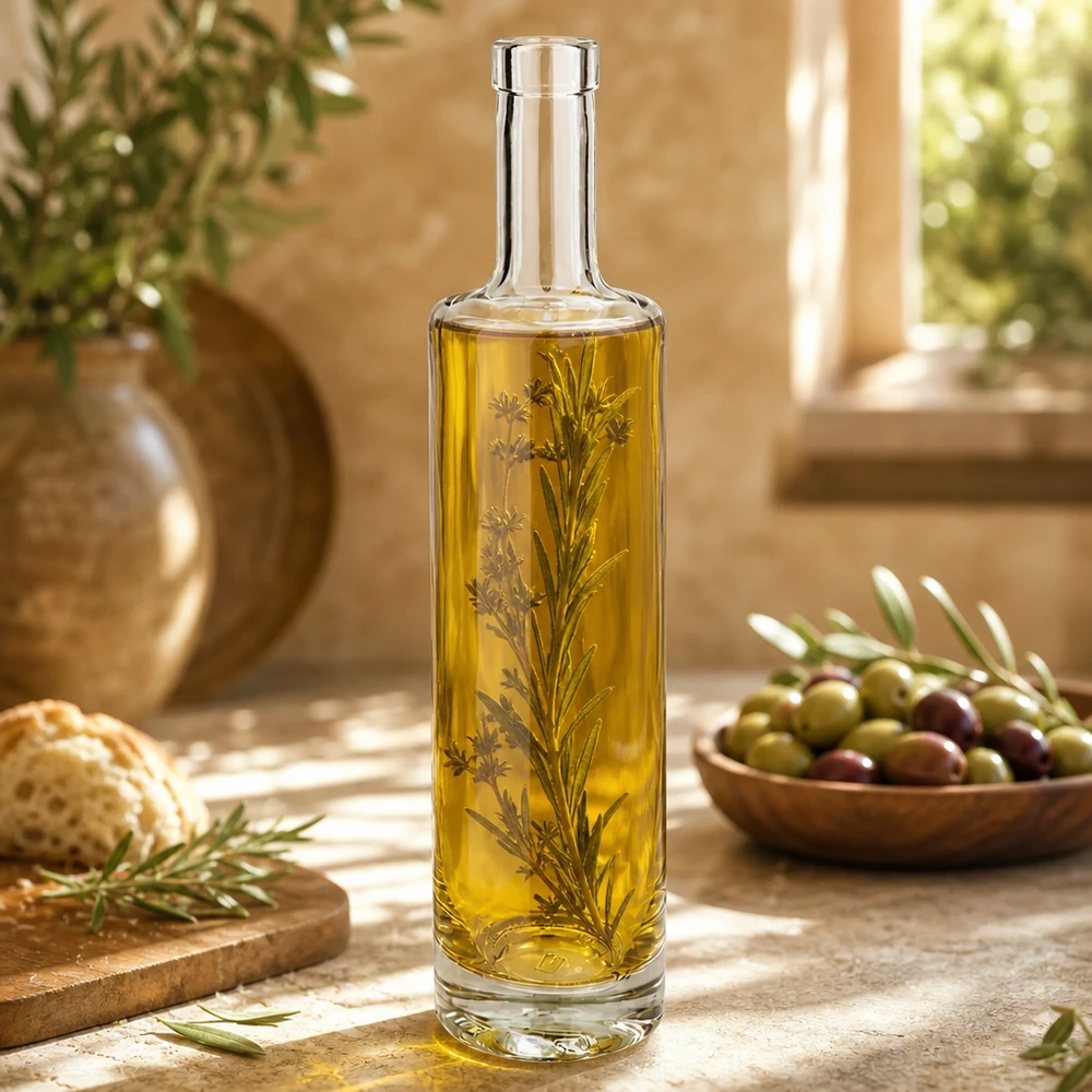 Bottiglia in vetro da 500 ml Lina senza tappo UNiTWIST® 500ml Glasflasche Lina gefüllt mit Kräuteröl Dekoration Küche mediterran Lifestyle Anwendungsbeispiel Bild 2 von 10